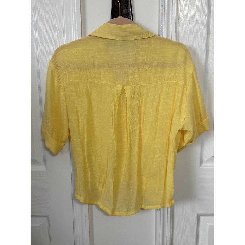 Lily Star Womens S Yellow Short Sleeve Sheer Cropped Blouse MA0681114LS - Picture 2 of 12